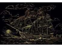 Гравюра А4 в пакете с ручкой Золото Величественный корабль