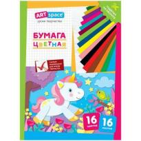 Цветная бумага А4 ArtSpace двустор 16л, 16цв Единорог газетная