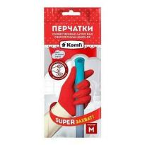 Перчатки хоз латекс Сверхпрочные биколор разм М 1 пара Komfi