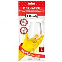 Перчатки хоз латексные Для деликатной уборки с х/б напылением L Komfi